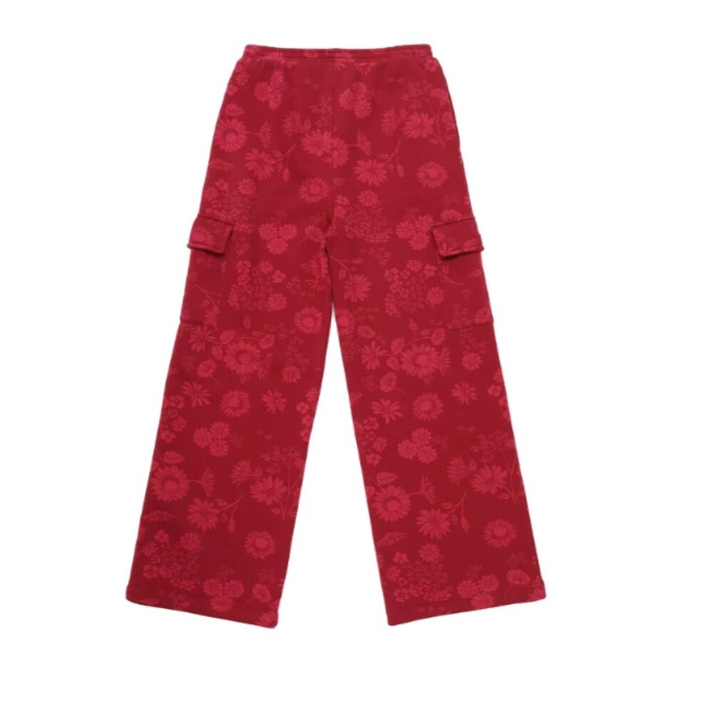 Gap Girls Sweatpants Red Floral Fleece Jogger Cargo Pockets Wide Leg L(14/16) - Picture 5 of 7